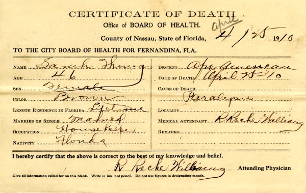 Thomas, Sarah death certificates