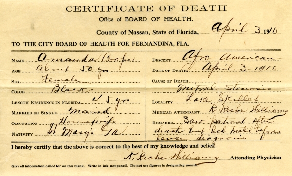 Cooper, Amanda death certificates