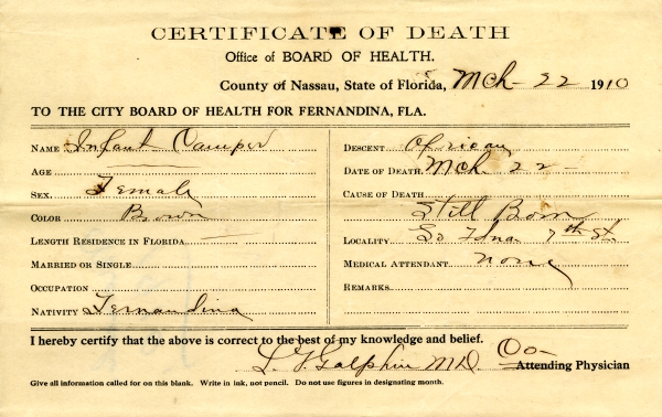 Camper, Infant death certificates