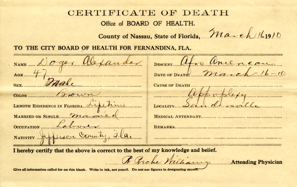 Alexander, Doger death certificates
