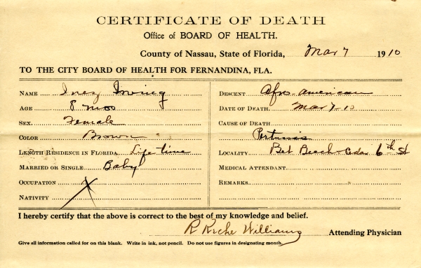 Irving, Inez death certificates