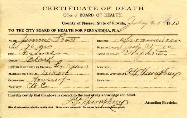 Scott, Jennie death certificates