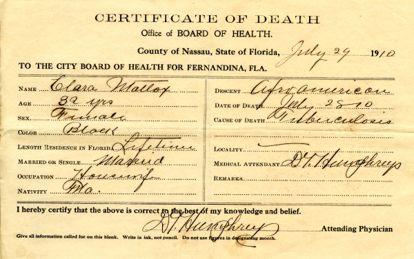 Mattox, Clara death certificates