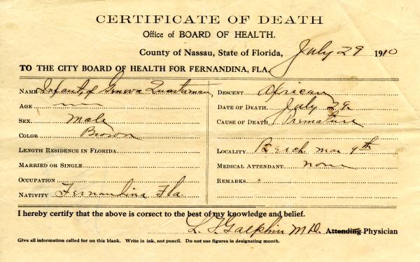 Quarterman, Infant of Geneva death certificates
