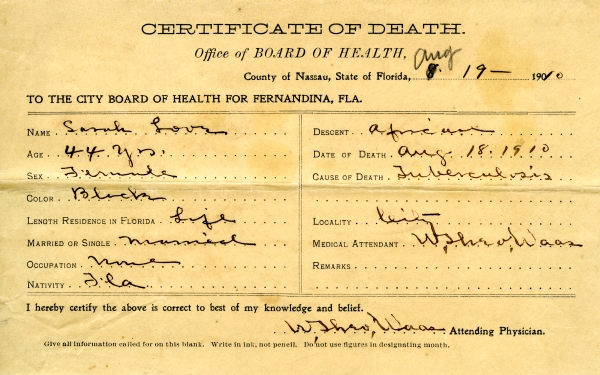Love, Sarah death certificates