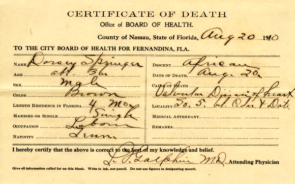 Springer, Dorsey death certificates