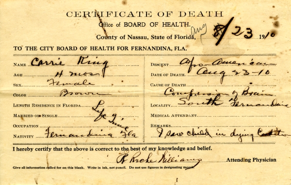 King, Carrie death certificates