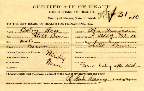Rose, Baby death certificates