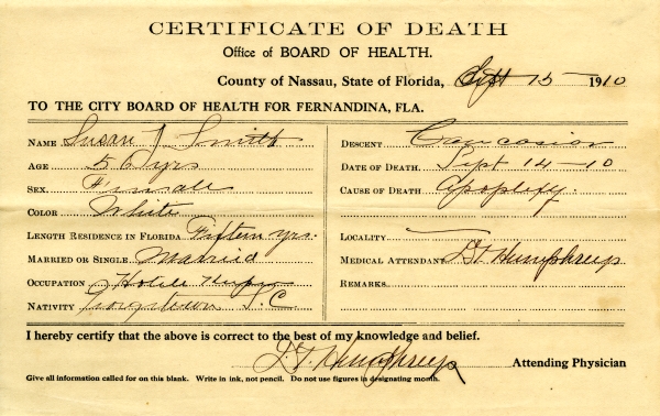 Smith, Susan J. death certificates