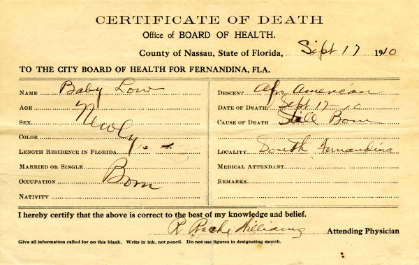 Low, Baby death certificates