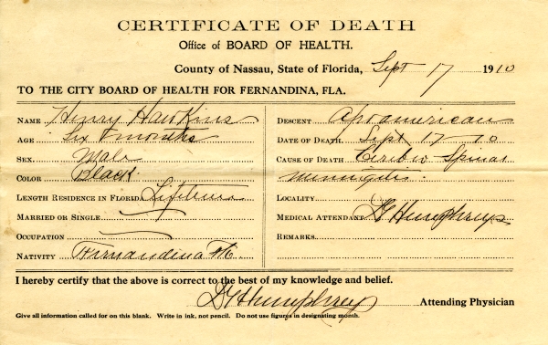Hawkins, Henry death certificates
