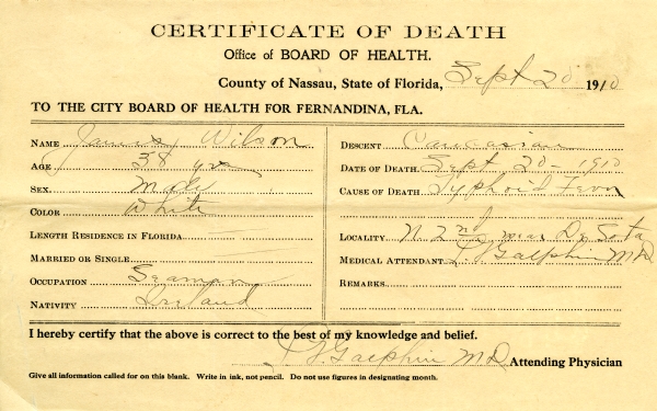 Wilson, James death certificates