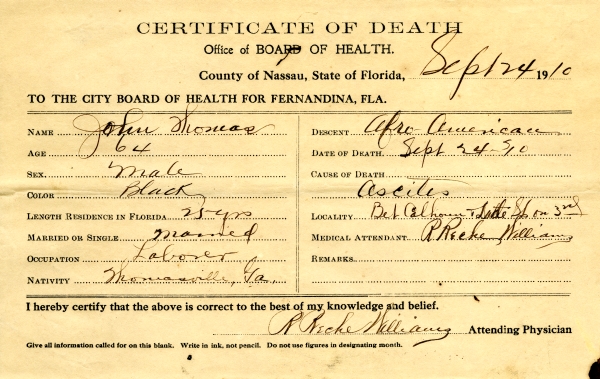 Thomas, John death certificates