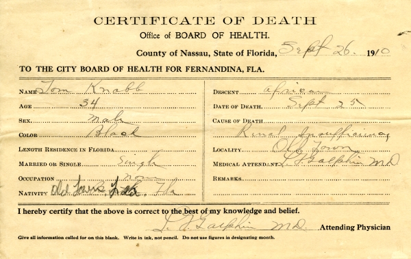 Knobb, Tom death certificates