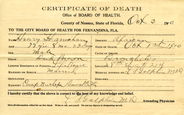 Hannihan, Henry death certificates