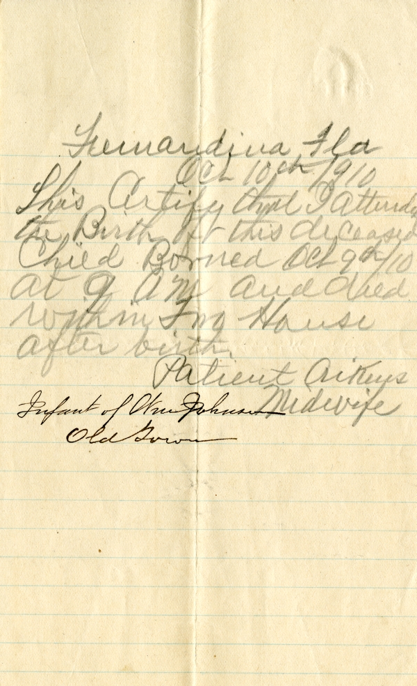 Johnson, Infant of William correspondence