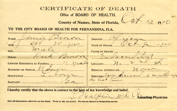 Brown, James death certificates