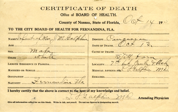 Galphin, Infant of Mrs. J.M. death certificates
