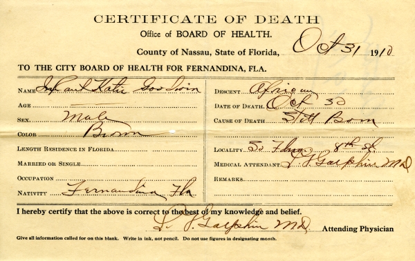 Goodwin, Infant of Katie death certificates
