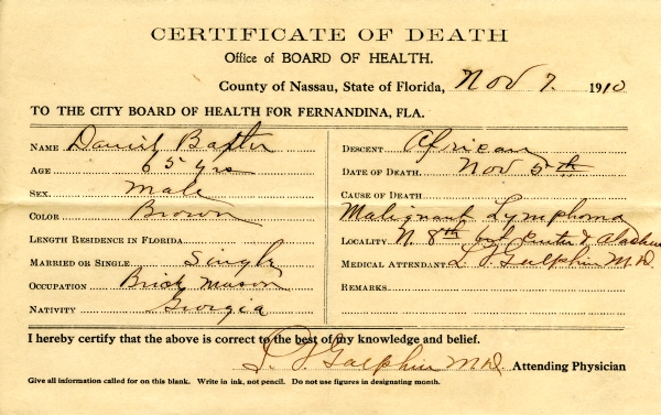 Baxter, Daniel death certificates