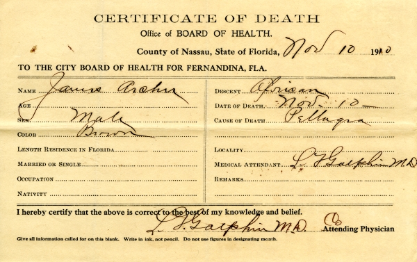 Archer, James death certificates