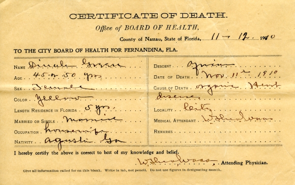 Green, Dinah death certificates