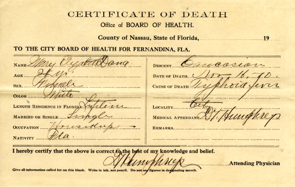 Dana, Mary Elizabeth death certificates