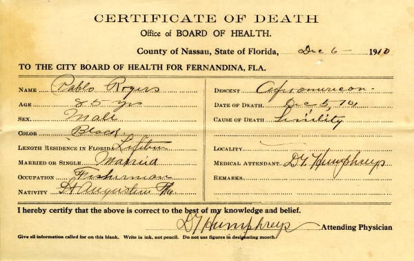 Rogers, Pablo death certificates