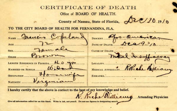 Copeland, Francis death certificates