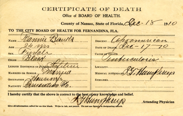 Rawls, Fannie death certificates