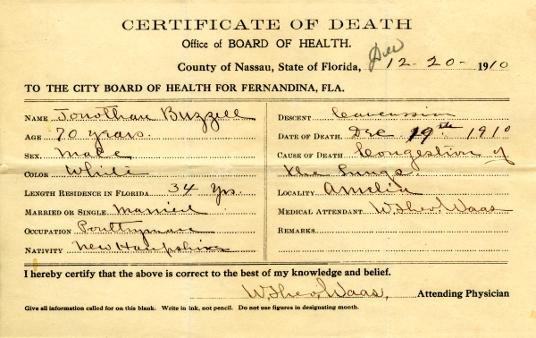 Buzzell, Jonathan death certificates