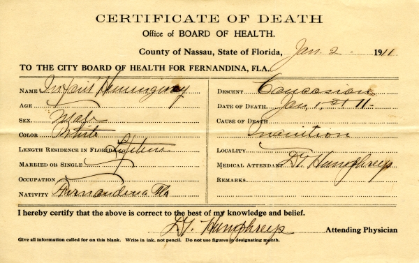 Hemingway, Infant death certificates