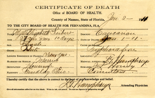 Seibert, Myrtle Elizabeth death certificates