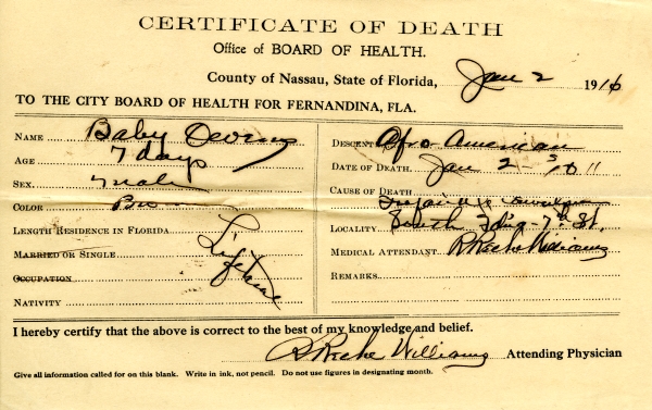 Owens, Baby death certificates