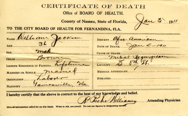 Jackson, William death certificates