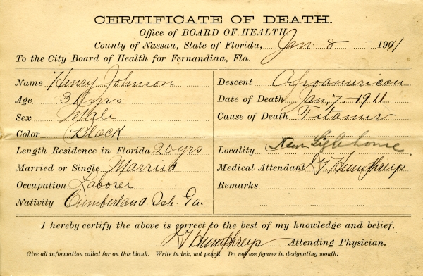 Johnson, Henry death certificates