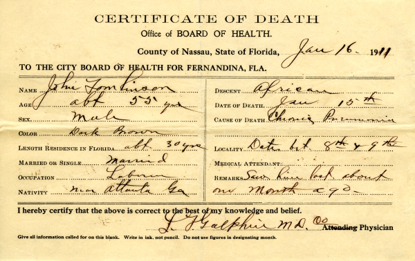 Tomlinson, John death certificates