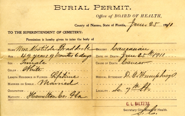 Braddock, Mrs. Matilda permits