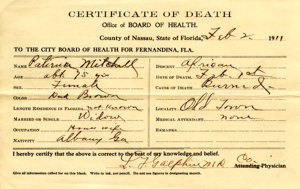 Mitchell, Patricia death certificates