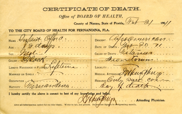Alford, Infant death certificates
