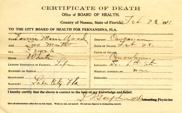 Wood, Earnie Marie death certificates
