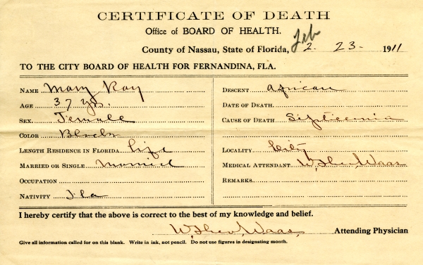 Ray, Mary death certificates