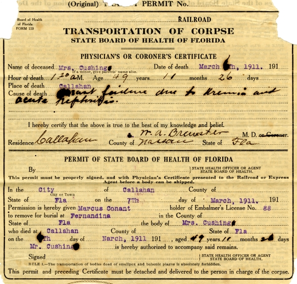 Cushing, Mrs. permits