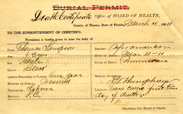 Sampson, Thomas death certificates