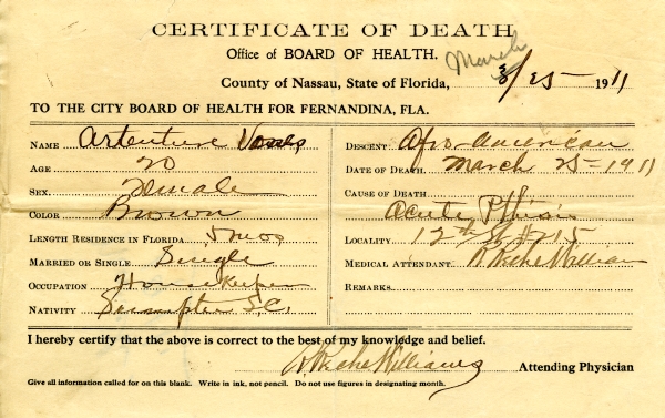 Jones, Artenture death certificates