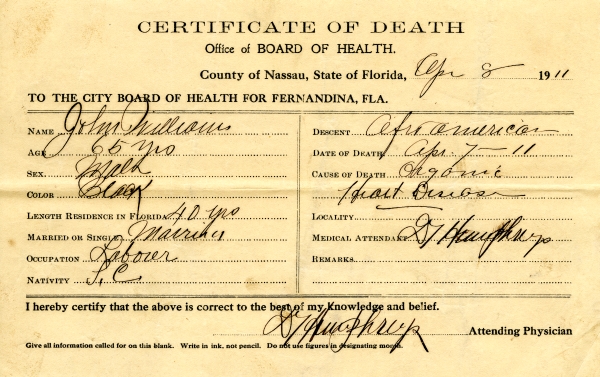 Williams, John death certificates