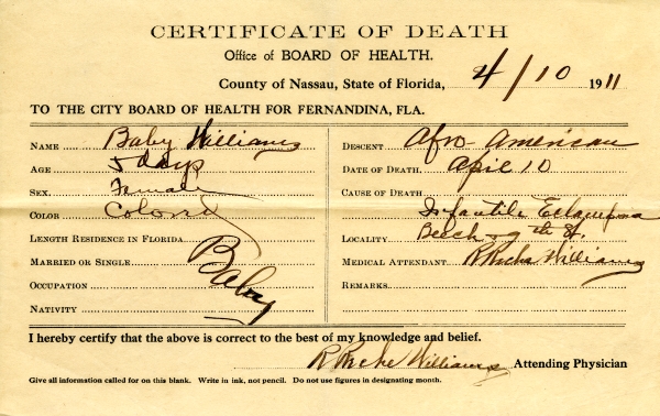 Williams, Baby death certificates
