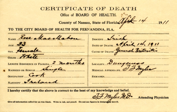 Macellahan, Rose death certificates