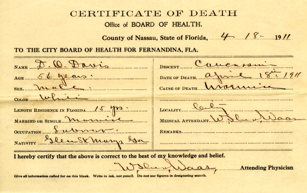 Davis, D.O. death certificates