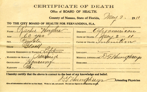 Hughes, Rachel death certificates